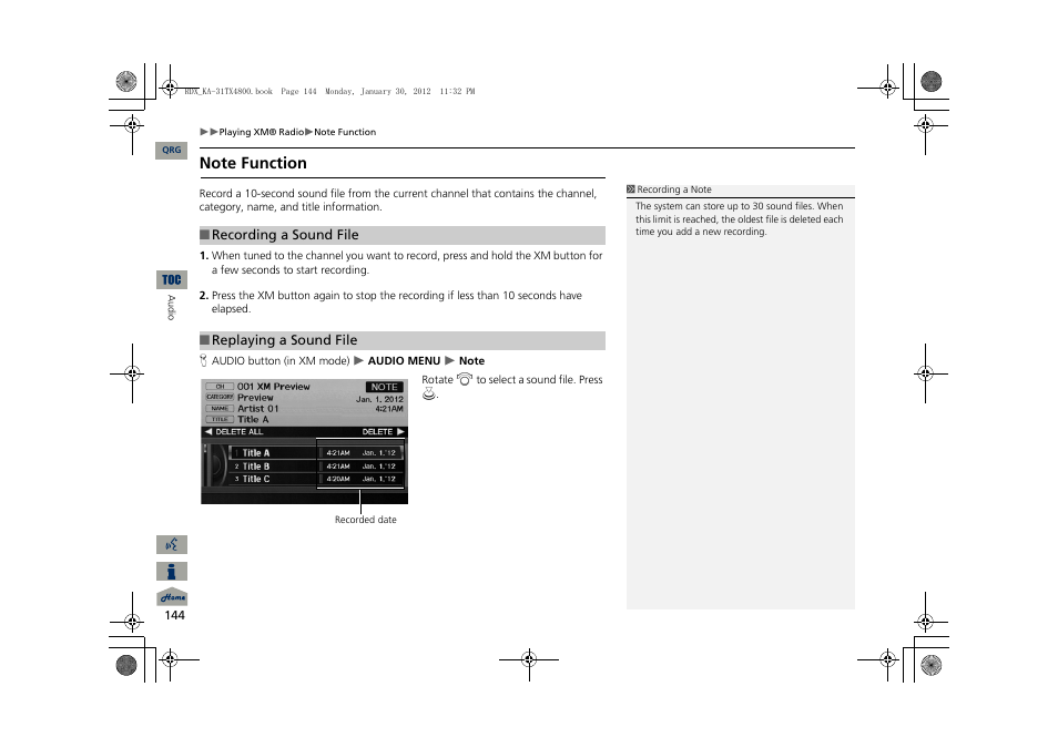 2 note function, P. 144 | Acura 2013 RDX Navigation User Manual | Page 145 / 260
