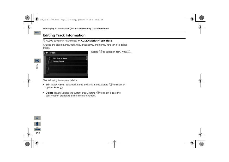 2 editing track information, P. 158, Editing track information | Acura 2013 RDX Navigation User Manual | Page 159 / 260