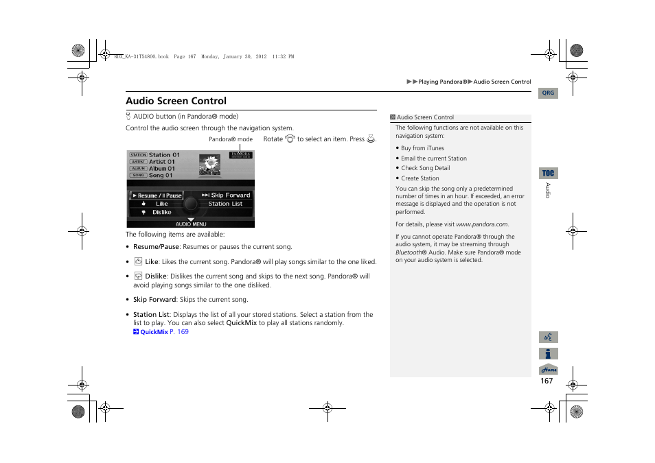 Audio screen control | Acura 2013 RDX Navigation User Manual | Page 168 / 260