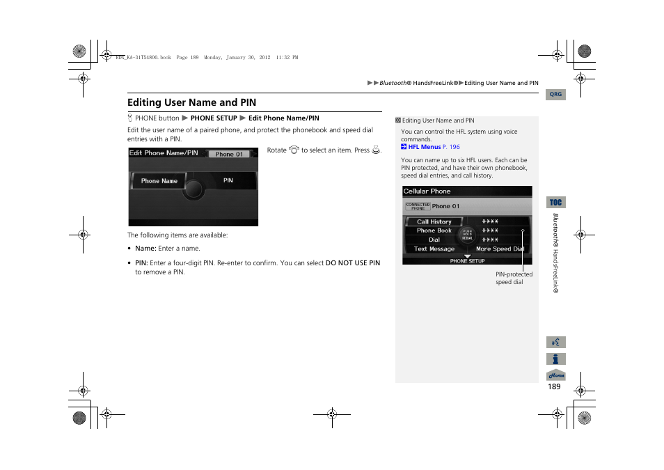 Editing user name and pin | Acura 2013 RDX Navigation User Manual | Page 190 / 260
