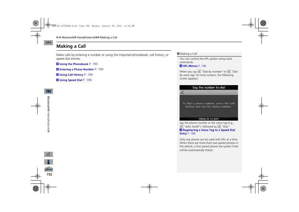 Making a call | Acura 2013 RDX Navigation User Manual | Page 193 / 260