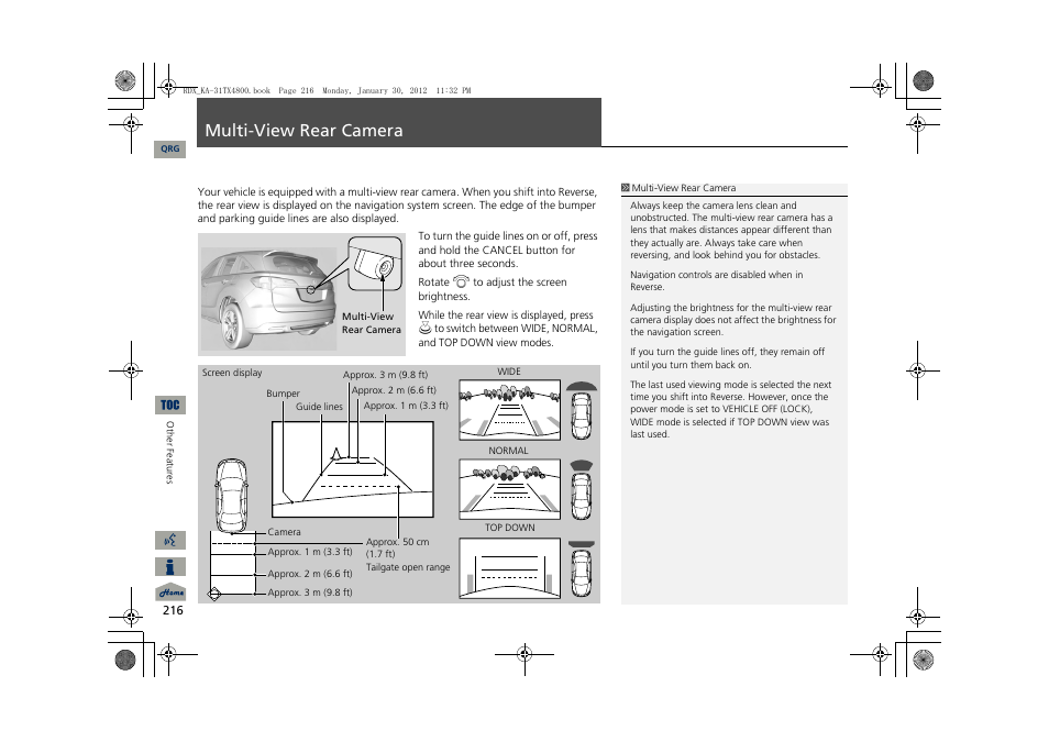 P216), Multi-view rear camera | Acura 2013 RDX Navigation User Manual | Page 217 / 260