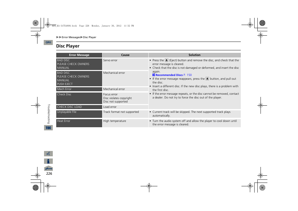 Disc player | Acura 2013 RDX Navigation User Manual | Page 227 / 260