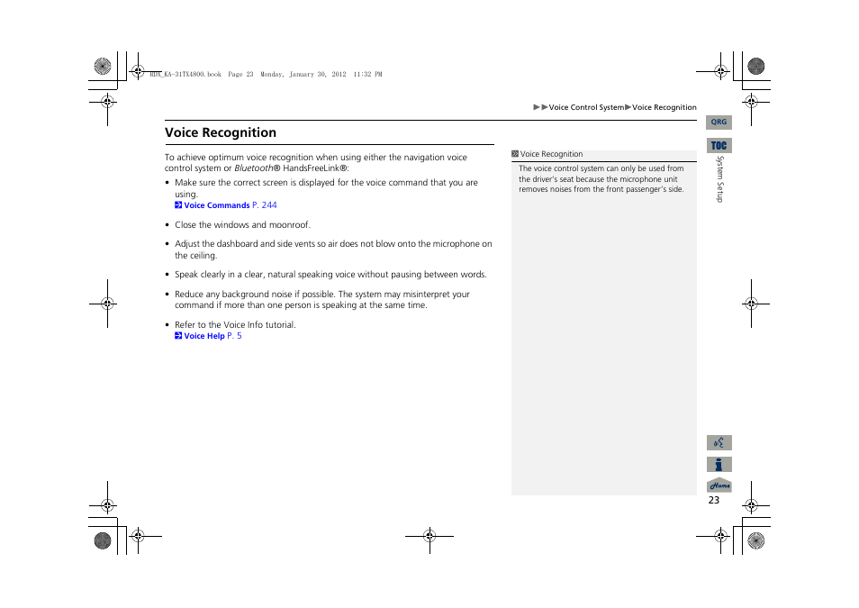 Voice recognition | Acura 2013 RDX Navigation User Manual | Page 24 / 260