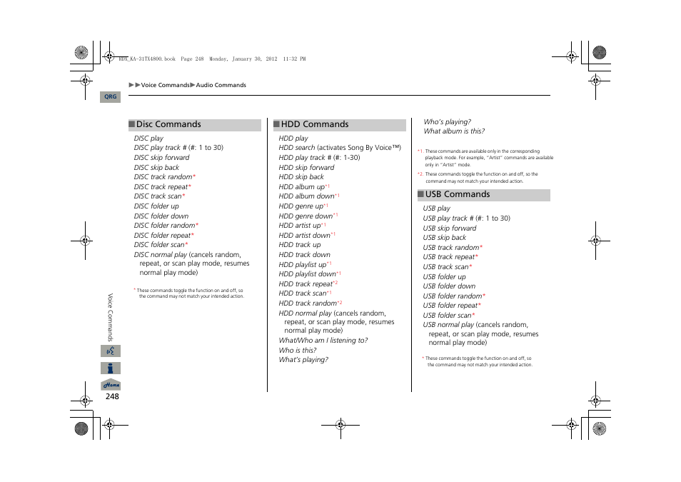 2 disc commands p. 248, 2 hdd commands p. 248, 2 usb commands p. 248 | Acura 2013 RDX Navigation User Manual | Page 249 / 260