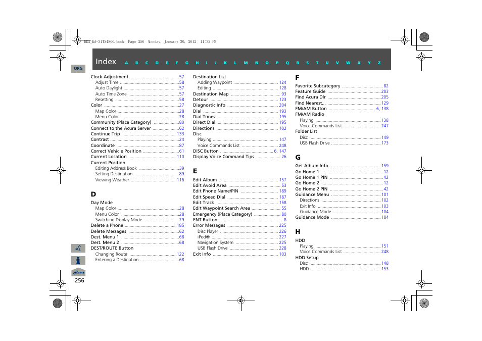 Index | Acura 2013 RDX Navigation User Manual | Page 257 / 260