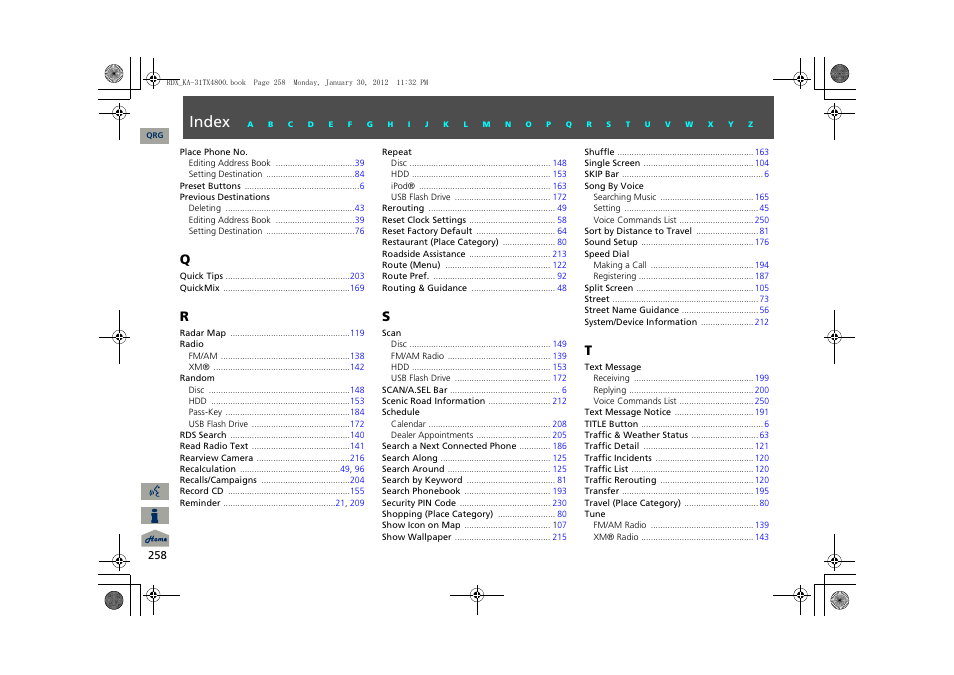 Index | Acura 2013 RDX Navigation User Manual | Page 259 / 260