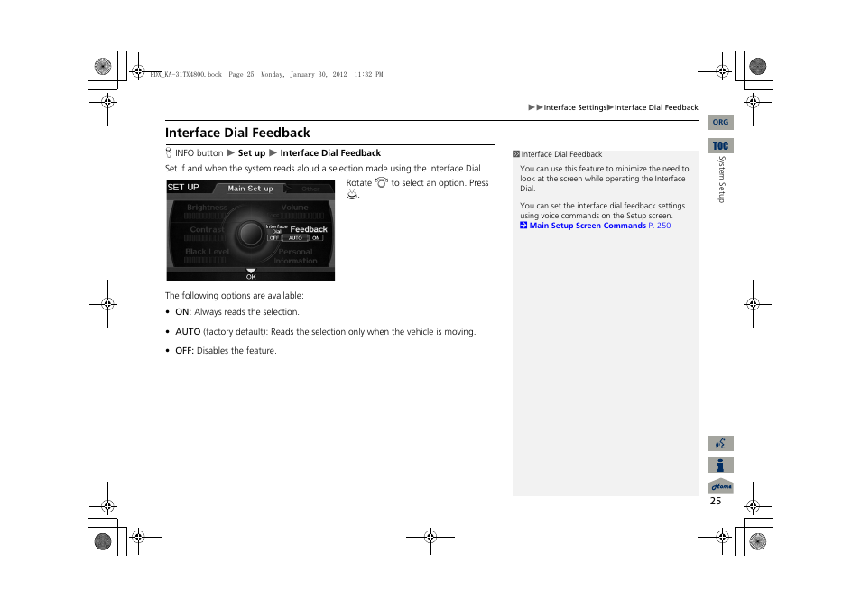 Interface dial feedback | Acura 2013 RDX Navigation User Manual | Page 26 / 260