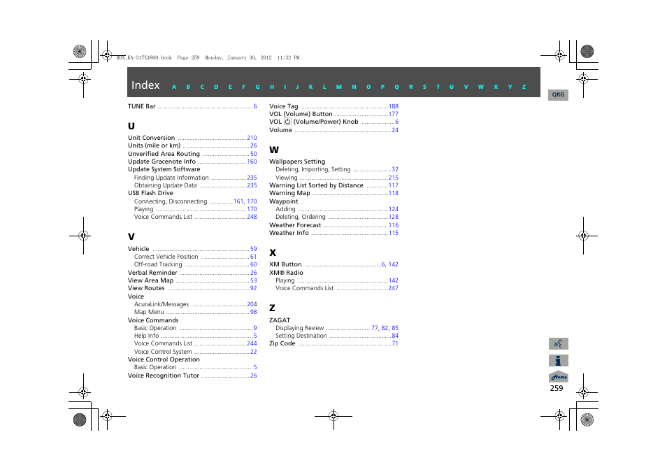 Index | Acura 2013 RDX Navigation User Manual | Page 260 / 260