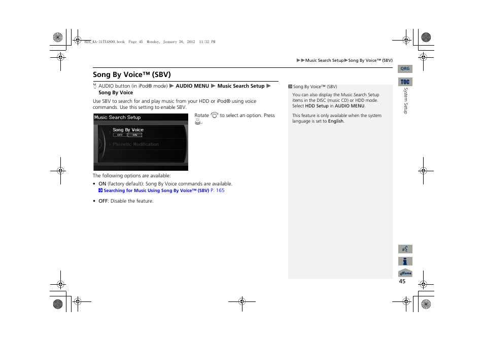 2 song by voice™ (sbv), P. 45, Song by voice™ (sbv) | Acura 2013 RDX Navigation User Manual | Page 46 / 260