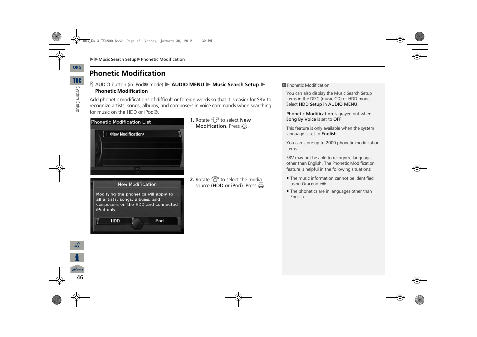 2 phonetic modification, P. 46, Phonetic modification | Acura 2013 RDX Navigation User Manual | Page 47 / 260
