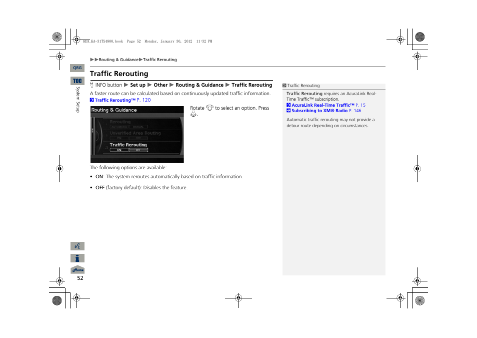 2 traffic rerouting, P. 52, Traffic rerouting | Acura 2013 RDX Navigation User Manual | Page 53 / 260