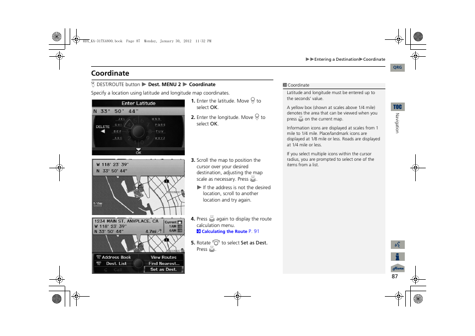 2 coordinate, P. 87, Coordinate | Acura 2013 RDX Navigation User Manual | Page 88 / 260