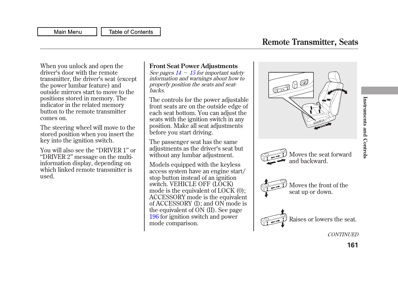 Remote transmitter, seats, 2010 zdx | Acura 2010 ZDX User Manual | Page 165 / 643