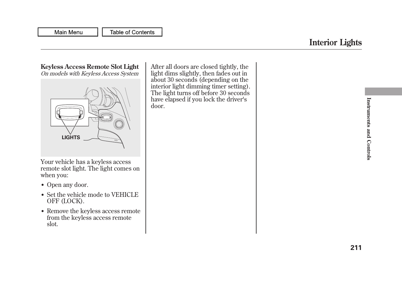 Interior lights, 2010 zdx | Acura 2010 ZDX User Manual | Page 215 / 643