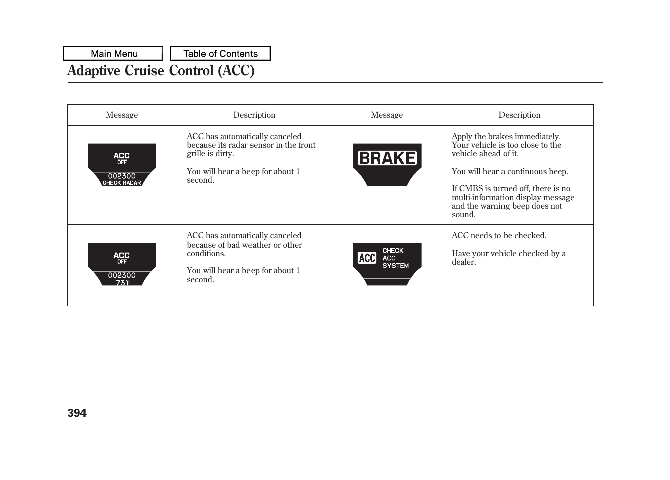 Adaptive cruise control (acc), 2010 zdx | Acura 2010 ZDX User Manual | Page 398 / 643