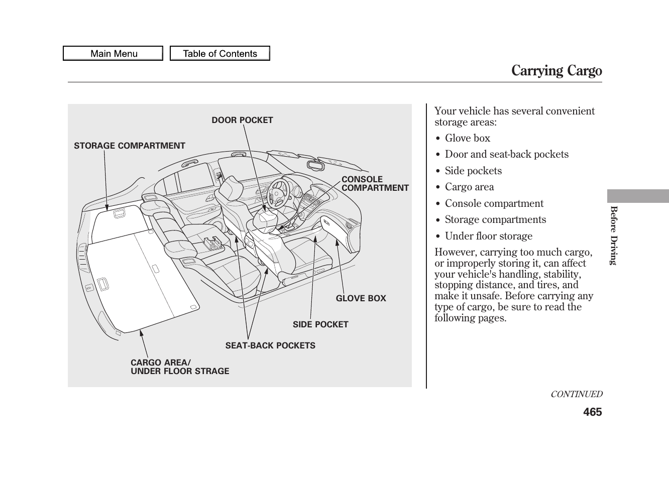 Carrying cargo, 2010 zdx | Acura 2010 ZDX User Manual | Page 469 / 643