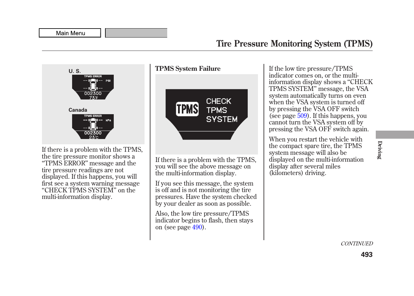 Tire pressure monitoring system (tpms), 2010 zdx | Acura 2010 ZDX User Manual | Page 497 / 643