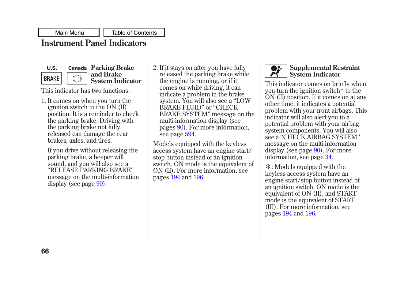 Instrument panel indicators, 2010 zdx | Acura 2010 ZDX User Manual | Page 70 / 643