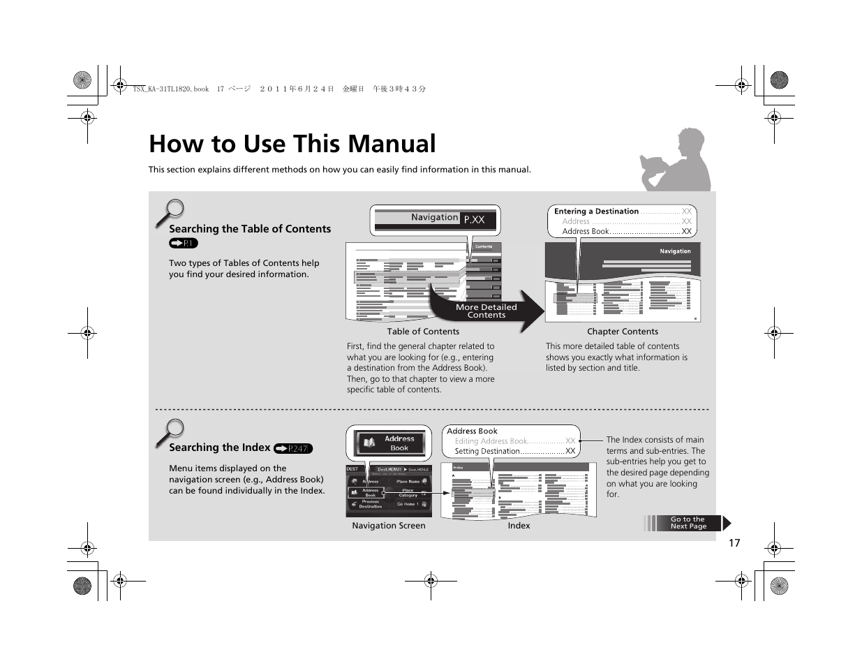 How to use this manual | Acura 2012 TSX Navigation User Manual | Page 19 / 253