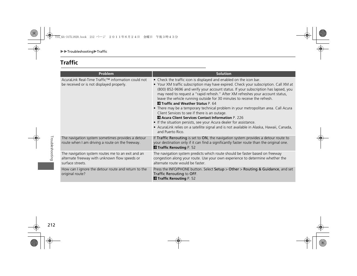 Traffic | Acura 2012 TSX Navigation User Manual | Page 214 / 253