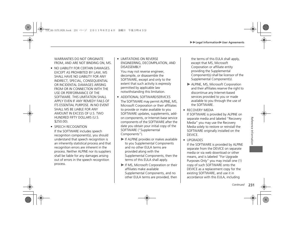 Acura 2012 TSX Navigation User Manual | Page 233 / 253