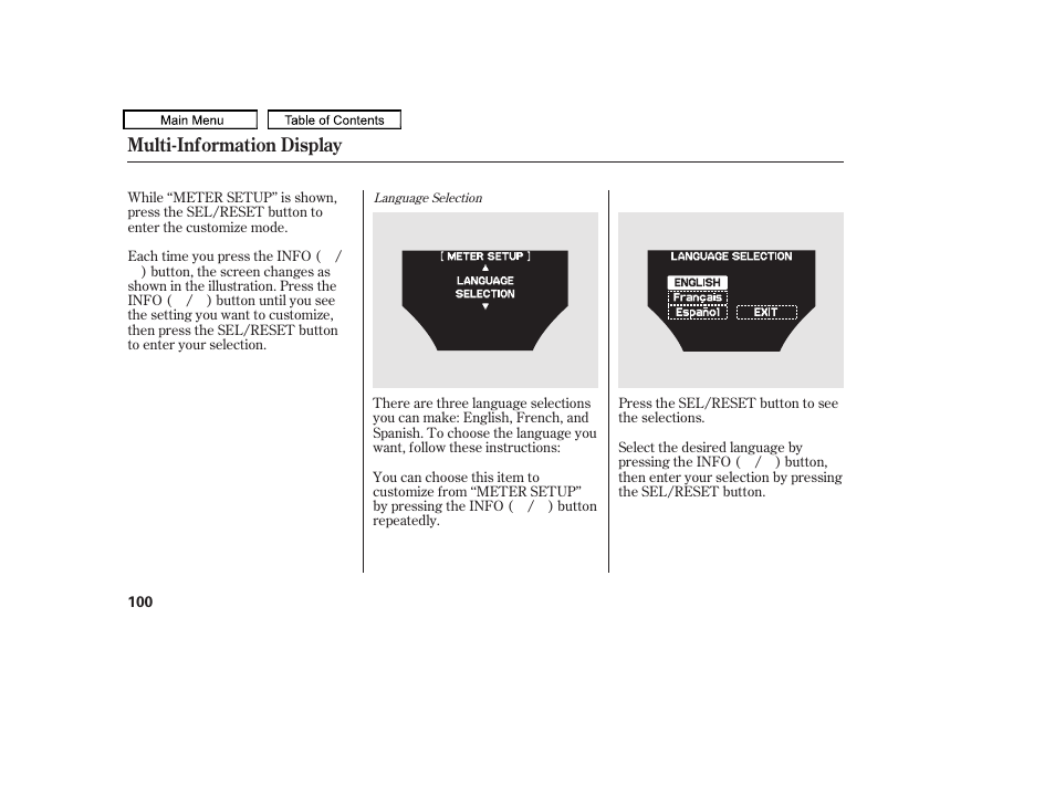 Multi-information display | Acura 2010 TL User Manual | Page 103 / 612