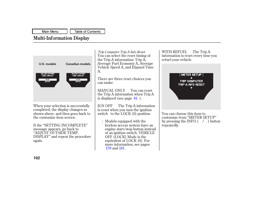Multi-information display | Acura 2010 TL User Manual | Page 105 / 612
