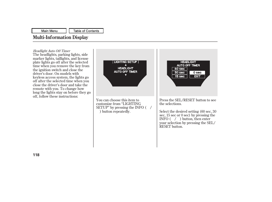 Multi-information display | Acura 2010 TL User Manual | Page 121 / 612