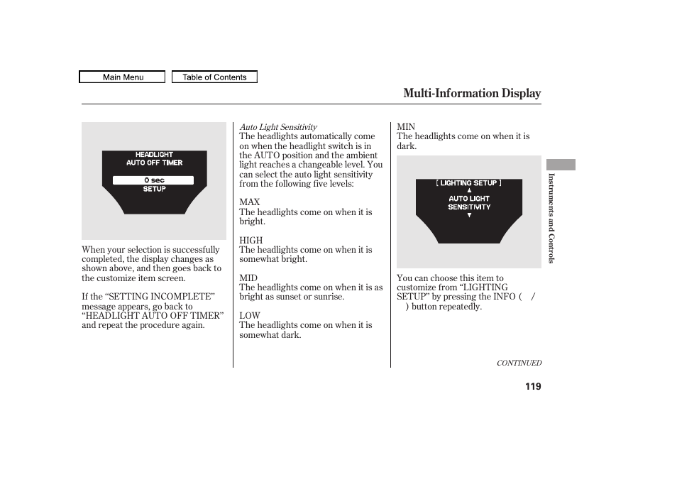 Multi-information display, 2010 tl | Acura 2010 TL User Manual | Page 122 / 612