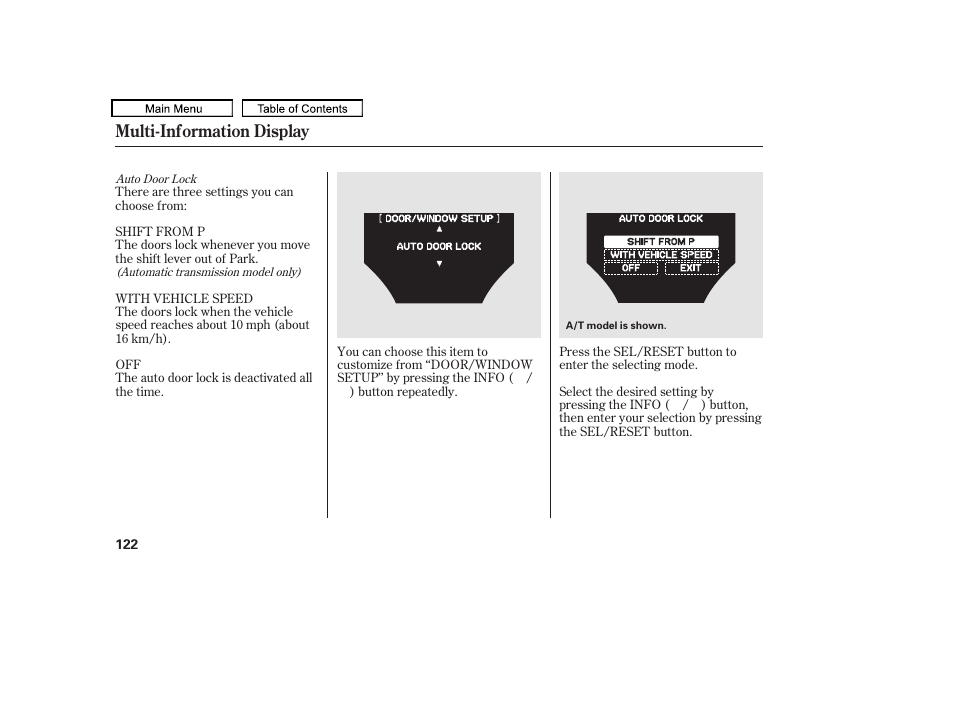 Multi-information display | Acura 2010 TL User Manual | Page 125 / 612