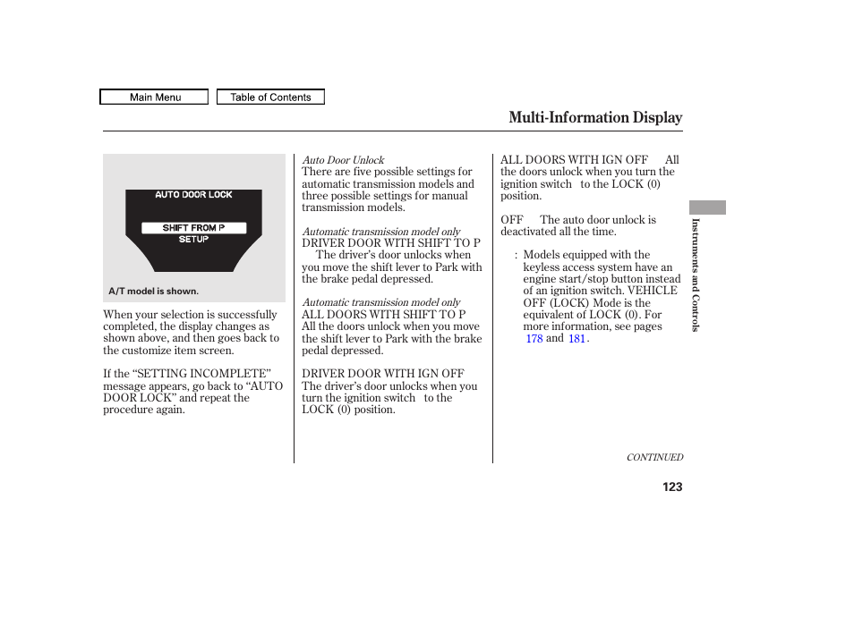 Multi-information display, 2010 tl | Acura 2010 TL User Manual | Page 126 / 612