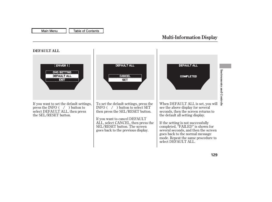 Multi-information display, 2010 tl | Acura 2010 TL User Manual | Page 132 / 612
