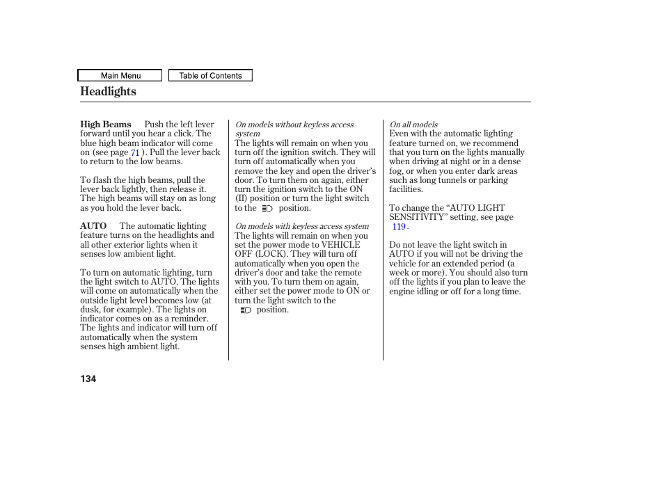 Headlights | Acura 2010 TL User Manual | Page 137 / 612
