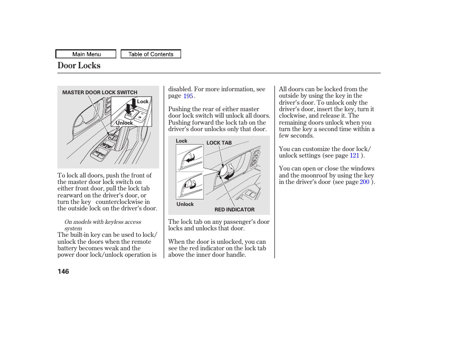 Door locks | Acura 2010 TL User Manual | Page 149 / 612