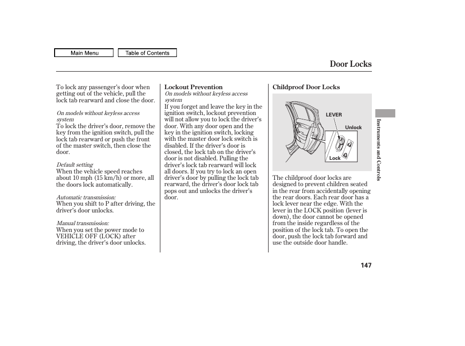 Door locks, 2010 tl | Acura 2010 TL User Manual | Page 150 / 612