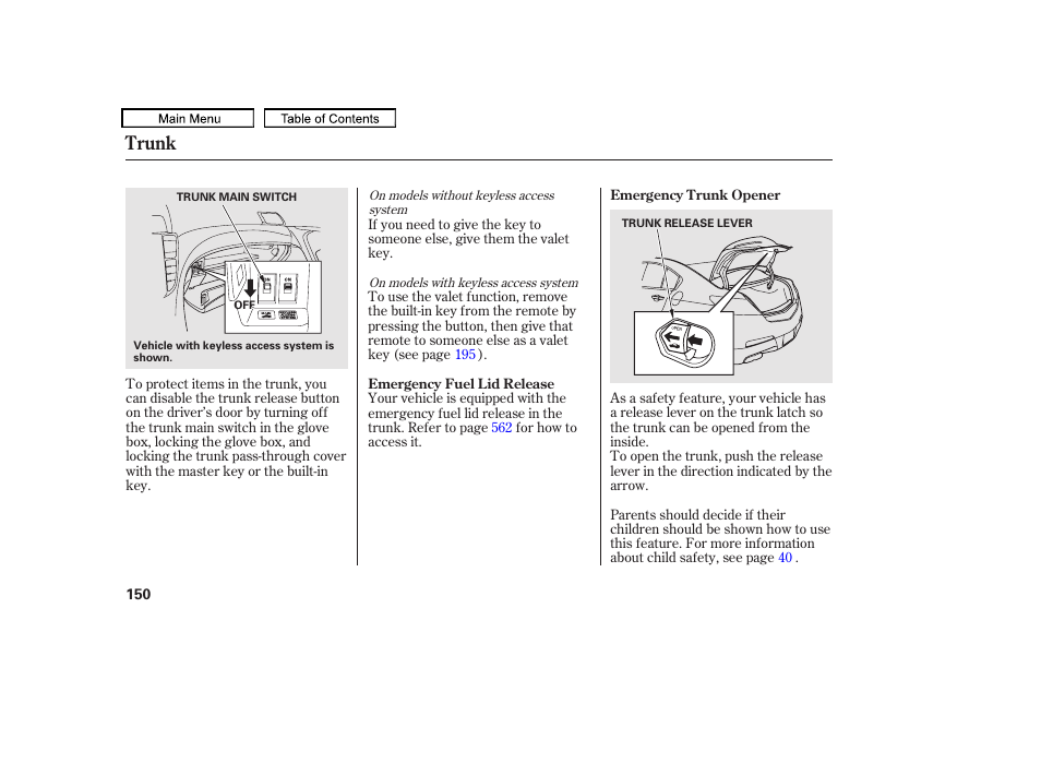 Trunk | Acura 2010 TL User Manual | Page 153 / 612