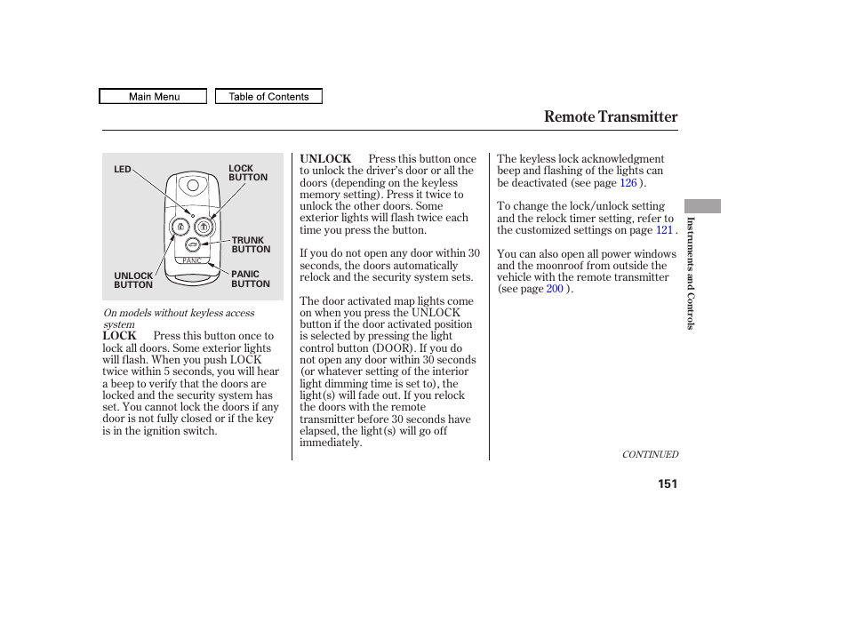 Remote transmitter, 2010 tl | Acura 2010 TL User Manual | Page 154 / 612
