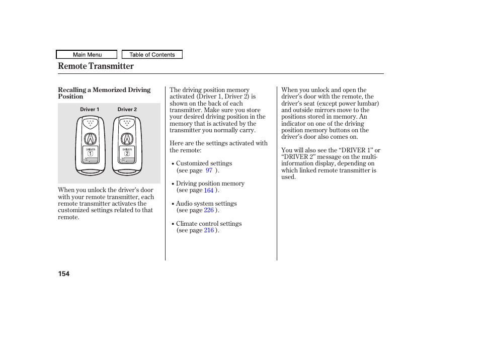 Remote transmitter | Acura 2010 TL User Manual | Page 157 / 612