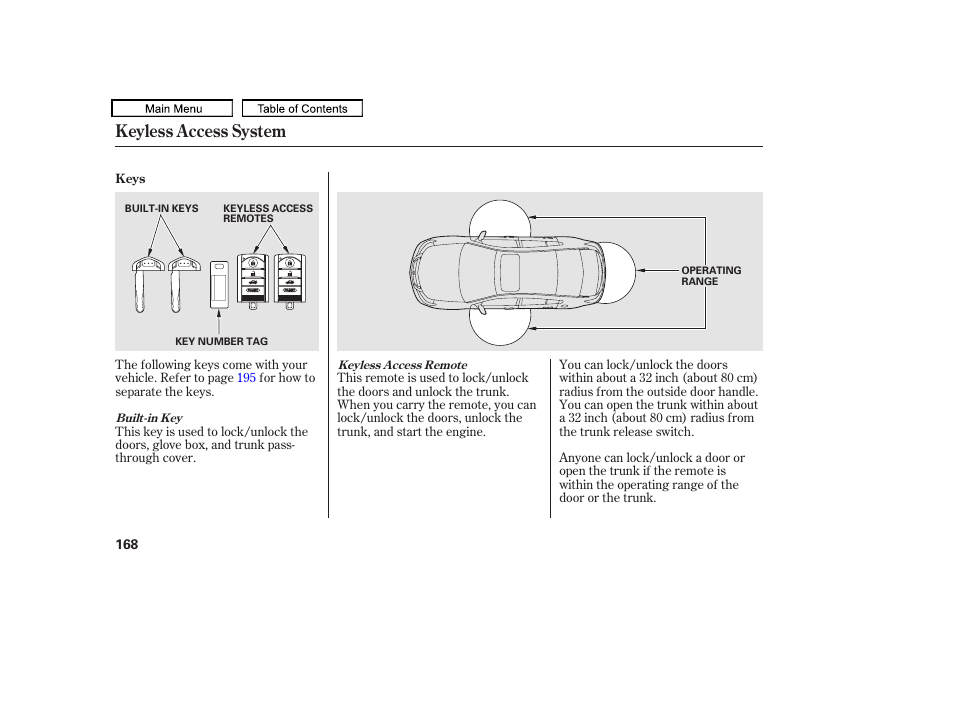Keyless access system | Acura 2010 TL User Manual | Page 171 / 612