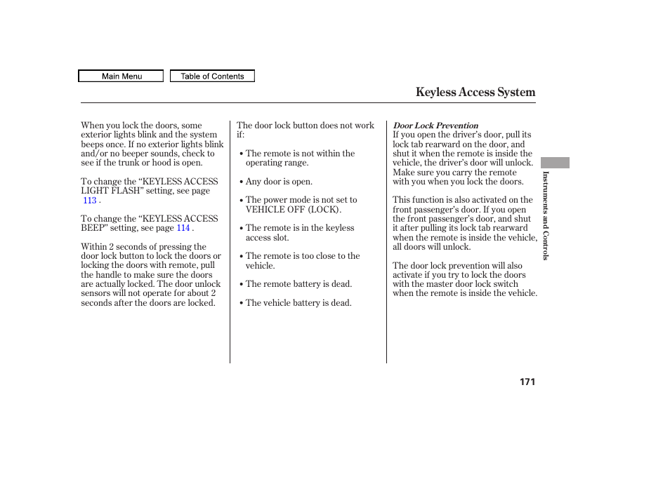 Keyless access system | Acura 2010 TL User Manual | Page 174 / 612