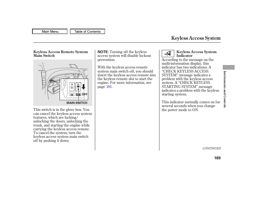 Keyless access system, 2010 tl | Acura 2010 TL User Manual | Page 192 / 612