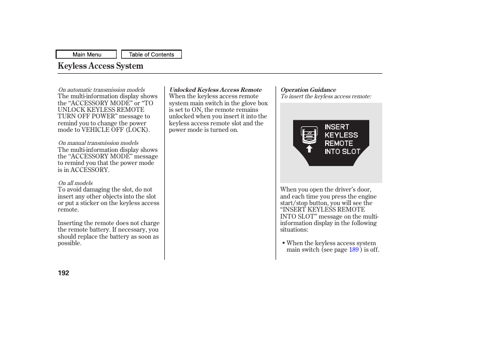Keyless access system | Acura 2010 TL User Manual | Page 195 / 612