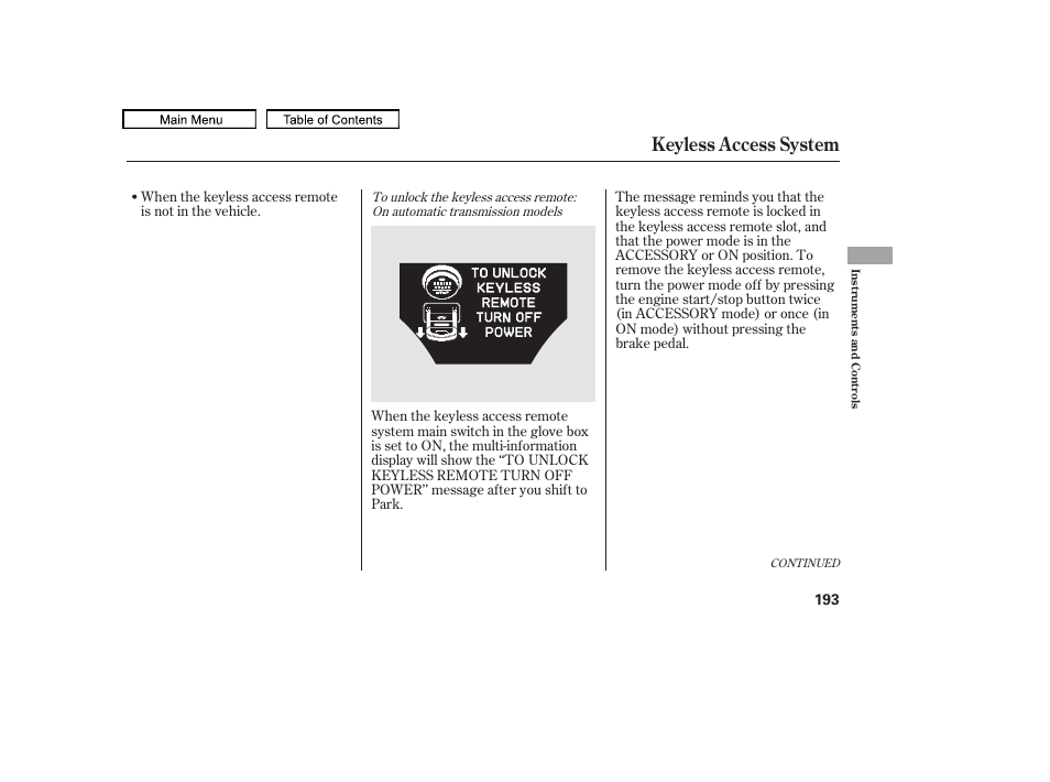 Keyless access system, 2010 tl | Acura 2010 TL User Manual | Page 196 / 612