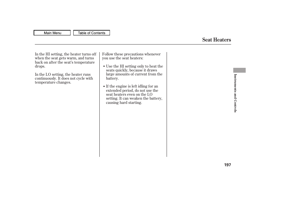 Seat heaters, 2010 tl | Acura 2010 TL User Manual | Page 200 / 612