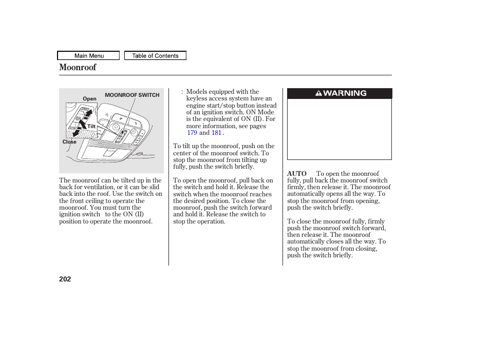 Moonroof | Acura 2010 TL User Manual | Page 205 / 612