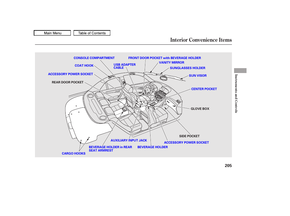 Interior convenience items, 2010 tl | Acura 2010 TL User Manual | Page 208 / 612
