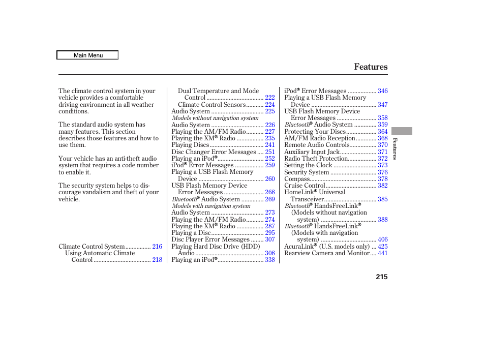 Features | Acura 2010 TL User Manual | Page 218 / 612