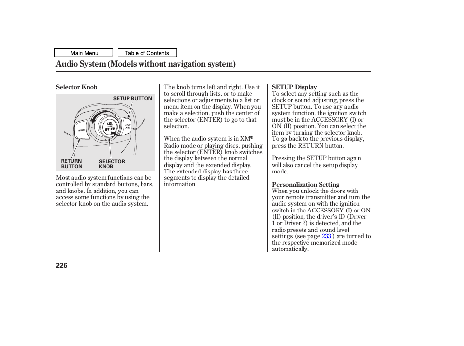 Audio system (models without navigation system) | Acura 2010 TL User Manual | Page 229 / 612