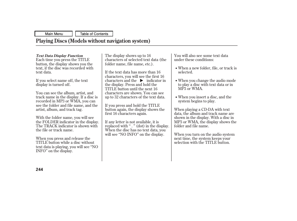 Playing discs (models without navigation system) | Acura 2010 TL User Manual | Page 247 / 612